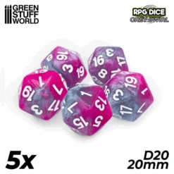 5x D20 20mm Dice – Pink – Grey