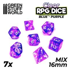 7x Mix 16mm Dice – Clear Blue/Purple