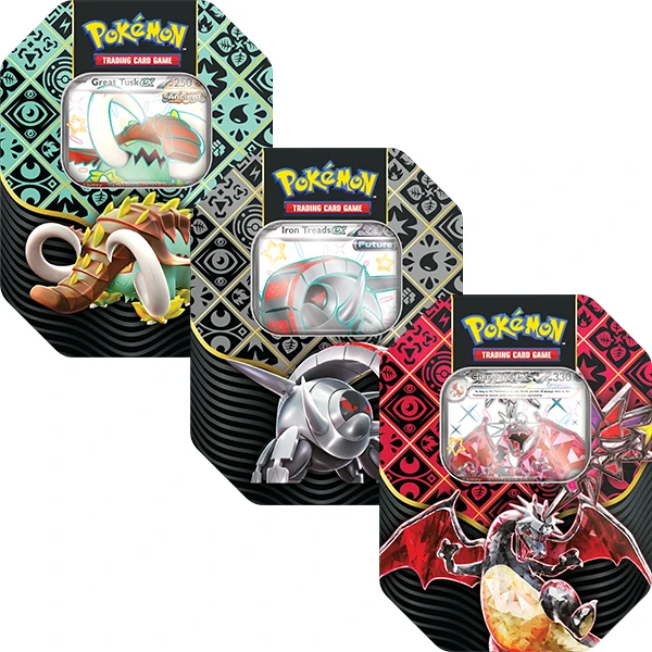 Pokemon TCG: Scarlet & Violet 4.5 Paldean Fates Tin – Great Tusk/Iron Treads/Charizard 1 Pokemon TCG: Scarlet & Violet 4.5 Paldean Fates Tin – Great Tusk/Iron Treads/Charizard
