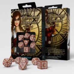 Steampunk Clockwork Caramel & White Dice Set (7)