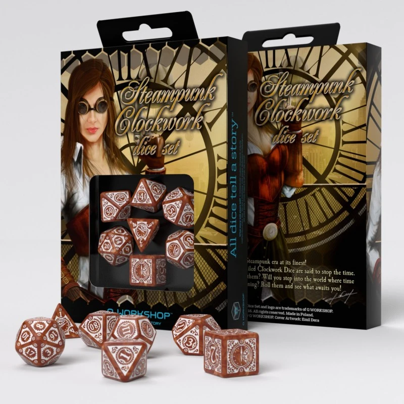 Steampunk Clockwork Caramel & White Dice Set (7) 1 Steampunk Clockwork Caramel & White Dice Set (7)