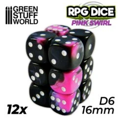 12x D6 16mm Dice – Pink Swirl