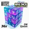 36x D6 12mm Dice – Clear Turquoise/Purple