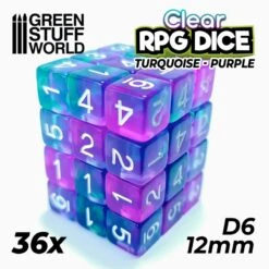 36x D6 12mm Dice – Clear Turquoise/Purple