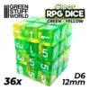 36x D6 12mm Dice – Clear Green/Yellow