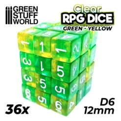36x D6 12mm Dice – Clear Green/Yellow