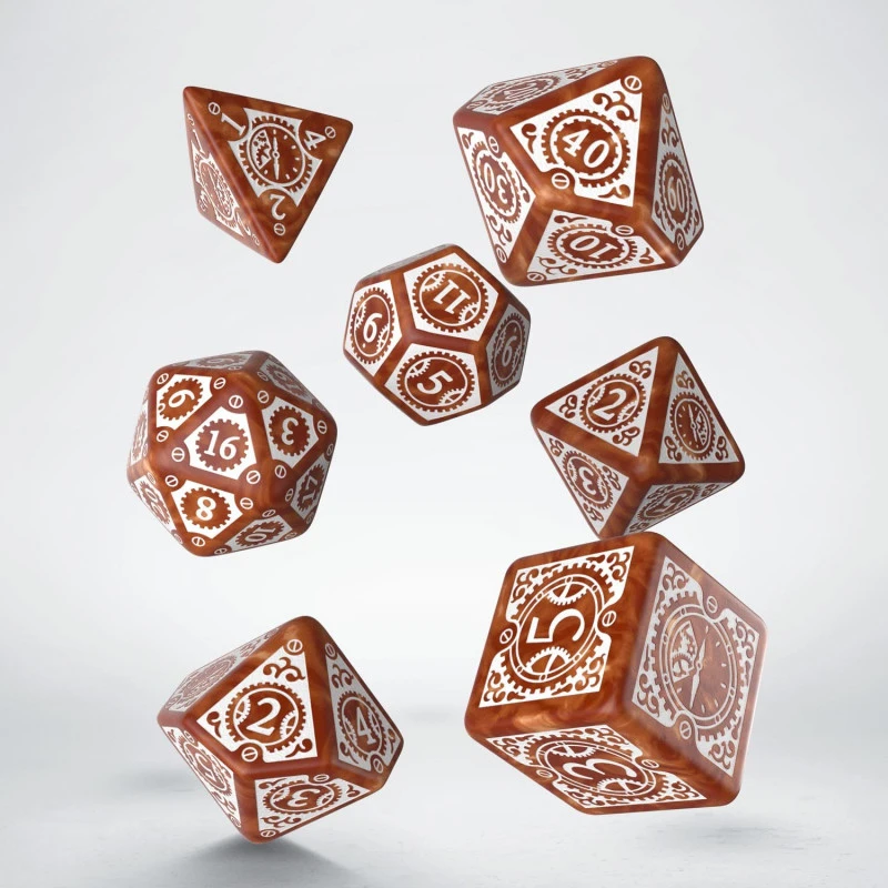 Steampunk Clockwork Caramel & White Dice Set (7) 2 Steampunk Clockwork Caramel & White Dice Set (7) - Image 2